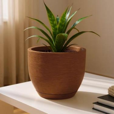 Imagem de Vaso de Polietileno Decorativo Cone Redondo 25x20 cm com ou sem Prato – Jardim Sala e Varanda (Marrom COM prato)