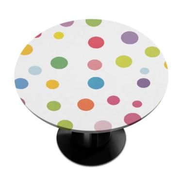 Imagem de cfpolar Toalha de mesa redonda com elástico, bolinhas, impermeável, à prova de óleo, toalha de mesa redonda para piquenique ao ar livre, lavável, reutilizável, decoração interna, capa de mesa para