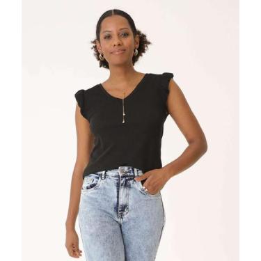 Imagem de Blusa Feminina Babados Sem Manga Marisa-01083, Preto, G