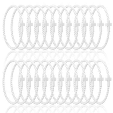 Imagem de Soaoo 24 pulseiras Jesus cruz de silicone trançado empilhável pulseira de borracha de silicone Jesus joia presente para mulheres e homens, 7.5 inches, Silicone, Sem pedra