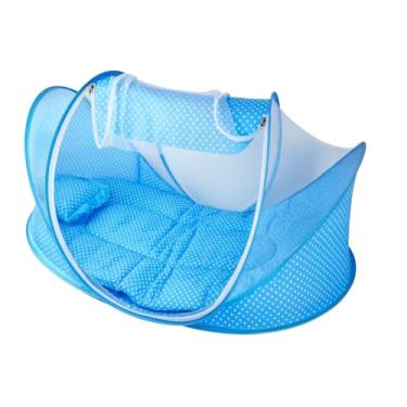 Imagem de Berço Portátil Dobrável para Bebê com Mosquiteiro Colchonete Travesseiro Proteção Contra Insetos Ideal Para Viagem, Praia e Camping e Uso em Casa. - WDG COMÉRCIO. (AZUL)