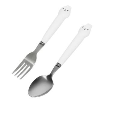 Imagem de Kit Talher Infantil Inox 2 Peças. Garfo e Colher, Cabo Plástico. Ideal p/Escola, Viagem, Passeio, Acampamento (Branco)