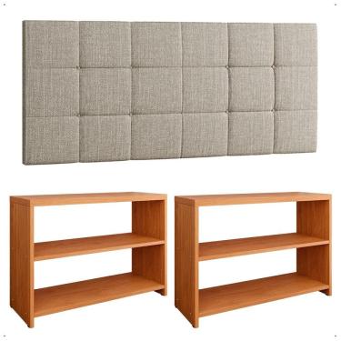 Imagem de Kit Sapateira Compacta Assento Banquinho Quarto Cinamomo Cabeceira Cama Box King Size 1,95 Bege Linho - Lojas RPM