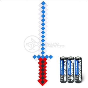 Imagem de Kit Brinquedo Espada Pixel Minecraft 58cm C/Som Luz+3 Pilhas