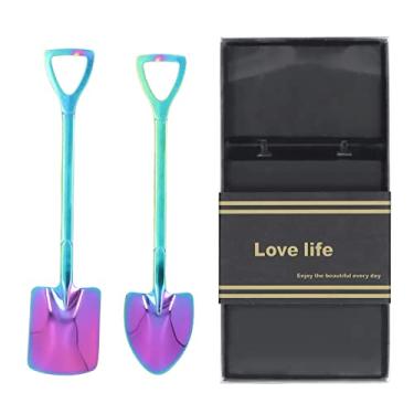 Imagem de Colheres de pá de aço inoxidável, design ergonômico, colheres de sobremesa duráveis ​​para sorvete, bolo, frutas, 2 peças, superfície brilhante (Conjunto de cores [caixa preta])