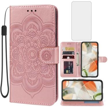 Imagem de Bohefo Capa para Pixel 9A, capa carteira para Google9 A com protetor de tela de vidro temperado, capa de telefone flip de couro mandala com suporte para cartão de crédito para Google Pixel 9A ouro