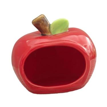 Imagem de Fenteer Casinha de cerâmica para hamster, para hamster, comedouro, esconderijo para pequenos animais, caverna para ouriço, Vermelho