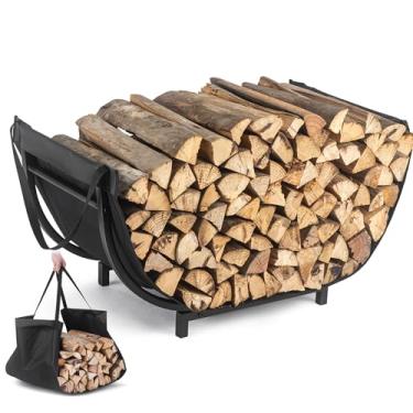 Imagem de facka Rack curvado para lenha e bolsa de transporte, 76 cm para uso interno e externo, armazenamento de madeira para lareira de metal, à prova d'água e à prova de ferrugem