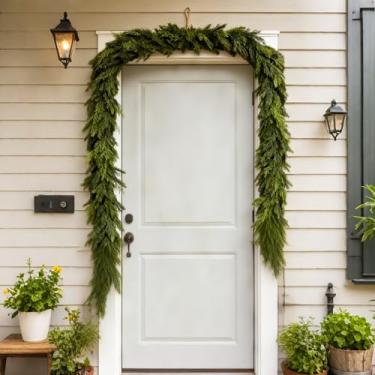 Imagem de Bibelot Guirlanda de pinheiro Norfolk de 1,8 m, guirlanda de pinheiro de inverno de toque real, decorações de Natal com vegetação artificial para manto, lareira, mesa, ambientes internos e externos