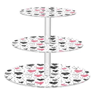 Imagem de CEBUGI Suporte de cupcake de 3 camadas, com corações e pontos, suporte redondo para bolo, torre, bandeja de servir em camadas de acrílico para chá, chá de bebê, casamento e mais