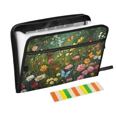 Imagem de CEBUGI Pasta expansível de 13 bolsos, impermeável, sanfonada, organizador de arquivos com etiquetas tamanho A4, organizador de documentos de papel para escola, material de escritório, flores