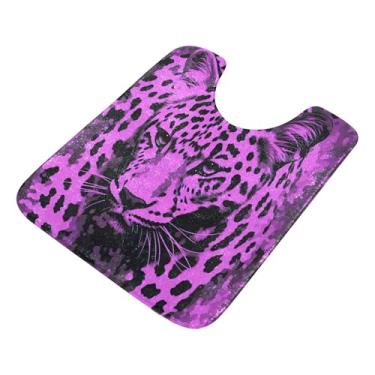 Imagem de Burbuja Tapete de banheiro leopardo roxo, tapete de banho absorvente de pelúcia macio, base de vaso sanitário antiderrapante para piso de banheiro, oval em forma de U
