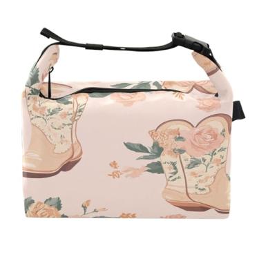 Imagem de STAYTOP Lancheira de botas de cowgirl com rosas com fivela de alça, lancheira isolada para meninos e meninas, lancheira térmica para trabalho escolar