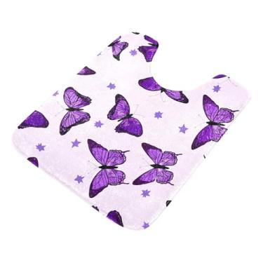 Imagem de Burbuja Tapete de banheiro Butterfles, tapete de banho absorvente de pelúcia macio, base antiderrapante para piso de banheiro, oval em forma de U