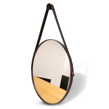 Imagem de Espelho Redondo com Alça de para Sala Quarto Banheiro – Espelho Decorativo Moderno (40cm - Café)