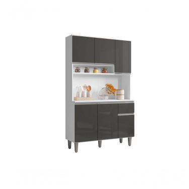 Imagem de Kit Cozinha Compacta 105cm Com 6 Portas 1 Gaveta Márcia Cinza Claro