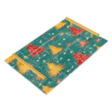 Imagem de CEBUGI Bandeja de mesa de centro decorativa de acrílico vintage para árvore de Natal com almofada antiderrapante bandeja de servir com alças douradas para banheiro e sala de estar, 20 x 30 cm