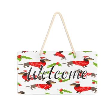 Imagem de Burbuja Placa de boas-vindas para cães de Natal para porta da frente, placa de boas-vindas de PVC para decoração de férias de casa de fazenda, 15 x 28 cm