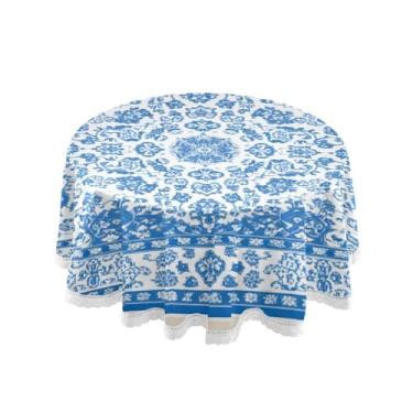 Imagem de Qilmy Toalha de mesa redonda floral azul e branca 152 cm, resistente à água, à prova de derramamento, capa de mesa grande para jantar de reunião de família em ambientes internos e externos, festa de