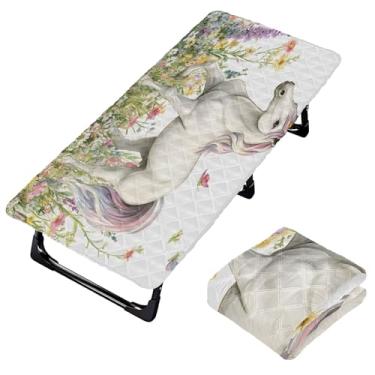 Imagem de Burbuja Lençol de berço de flores de unicórnio em aquarela para crianças, lençol de cochilo acolchoado portátil com faixa elástica para meninas e meninos, lavável na máquina, 63,5 x 127 cm