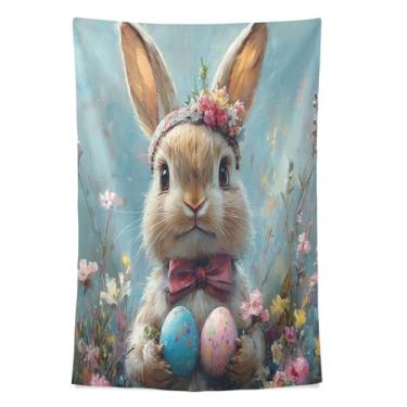 Imagem de STAYTOP Tapeçaria de parede de coelho fofo de Páscoa, tapeçarias para decoração de casa, dormitório, sala de estar, quarto, tapete de parede (60 × 51 polegadas)