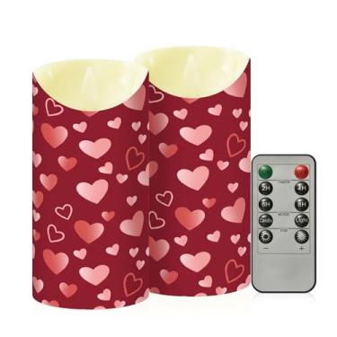 Imagem de Wassud Pacote com 2 velas de coração vermelho sem chama com controle remoto, velas realistas cintilantes com temporizador, velas decorativas para Natal, casamento, festa, decoração de casa média
