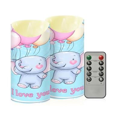 Imagem de Wassud Pacote com 2 lindos balões de coração de elefante com controle remoto, velas realistas cintilantes com temporizador, velas decorativas para Natal, casamento, festa, decoração de casa, médio