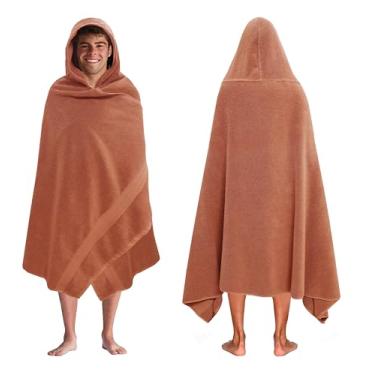 Imagem de COTTON CRAFT Toalha com capuz gigante – grande 35 x 70 – toalha pesada 600 g/m² com capuz para adultos – 100% algodão felpudo felpudo piscina praia banho envoltório – pelúcia macia absorvente – mocha