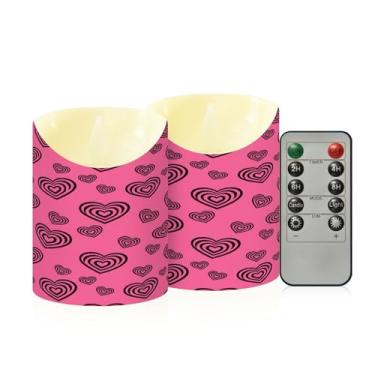 Imagem de Wassud Pacote com 2 velas de corações concêntricos sem chama com controle remoto, velas realistas cintilantes com temporizador, velas decorativas para Natal, casamento, festa, decoração de casa