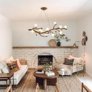 Imagem de Lustre moderno de meados do século XX para sala de jantar, com pingente de galho de árvore em resina, luminária de teto LED estilo fazenda, lustre de vidro em formato de galho de árvore para