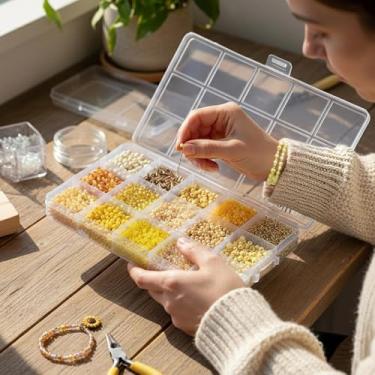 Imagem de Conjunto de 1600 contas de vidro para fabricação de joias, 15 grades DIY sortidas de contas coloridas para artesanato, miçangas e acessórios