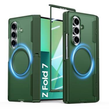 Imagem de Vividarm Capa para Galaxy Z Fold 7 com suporte, compatível com MagSafe, protetor de tela integrado, [proteção de dobradiça] capa de telefone fina translúcida à prova de choque militar para Samsung Z