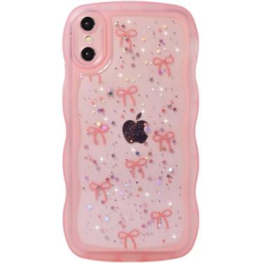 Imagem de Qokey Capa para iPhone Xs Max de 6,5 polegadas, design de alça de borda curvada e estrela com glitter, capa de TPU transparente à prova de choque de grau militar, proteção brilhante, resistente a
