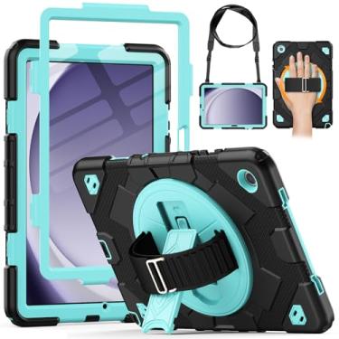 Imagem de HXCASEAC Capa para Samsung Galaxy Tab A9 Plus/A9+ 11 polegadas com protetor de tela/alça de mão ajustável/suporte para caneta, 3 camadas à prova de quedas SM-X210/X216/X218 - azul claro