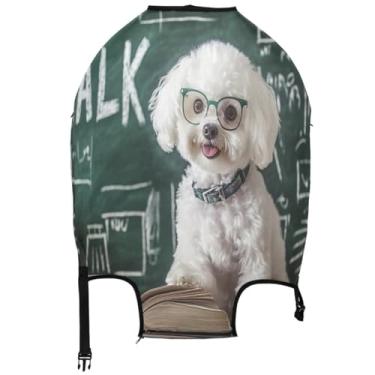 Imagem de Joisal Smart Bichon Frise Óculos Livros Protetor de Bagagem Lindas Capas de Mala Bagagem Presentes de Viagem Capa de Terno, Livros de óculos Smart Bichon Frise, S 18-20 in, Capa de mala