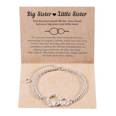 Imagem de Presentes para irmãs, pulseira circular entrelaçada de prata grande pequeno pingente moderno para mulheres, joias para aniversário, Natal, formatura, amizade, ideias de presentes