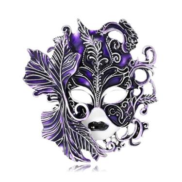 Imagem de RLHRNDE Broche de máscara de carnaval para mulheres homens moda requintada máscara mágica colorida broche personalizado esmalte gotejamento broche elegante vestido casaco pin decoração casamento