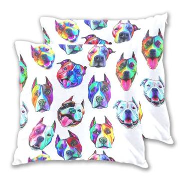Imagem de Joitme Conjunto de 2 capas de almofada coloridas com estampa de cães Pit Bull, conjunto de 2 capas de almofada para sala de estar, 45 x 45 cm, 2 peças