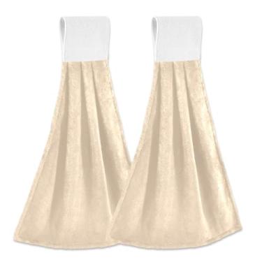 Imagem de Joitme Toalhas de mão penduradas em creme bisque para cozinha, banheiro - Conjunto de toalhas de lã coral macio com laço de fita mágica, panos de prato de secagem rápida ultra absorventes