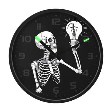 Imagem de SEHANY Relógio artístico de parede de caveira silencioso, sem tique-taque, relógio redondo operado por bateria, controle de som, luz noturna, relógios de parede para sala de estar, cozinha, quarto
