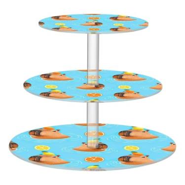 Imagem de Playful Capivaras Azul 3 Camadas Suporte para Cupcake Tea Party Acrílico Torre de Cupcake Suporte de Aniversário Bandejas de Servir Mesa de Doces Suporte de Exibição Catering