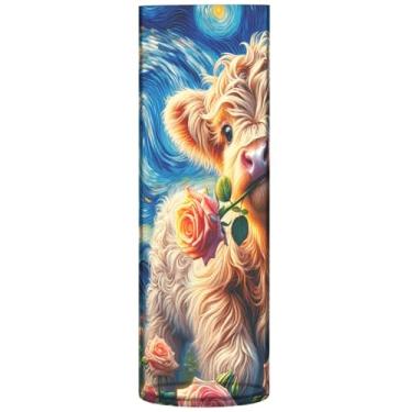 Imagem de Starry Highland Gado Bezerro Rosa Floral Cilindro Vasos de Flores para Buquê Vaso de Plástico Grande Decoração de Mesa Personalizada, 30 cm x 9,9 cm
