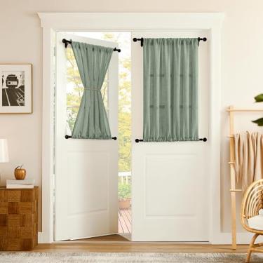 Imagem de Tollpiz Cortinas pequenas de linho, cortina semitransparente, divisória de sala com filtro de luz, cortina dupla com bolso de haste boho, 63,5 x 101,6 cm de comprimento, verde sálvia, 1 painel