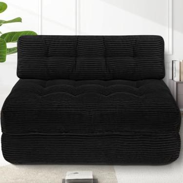 Imagem de SIMFLAG Sofá-cama dobrável 4 em 1, sofá-cama conversível com travesseiro tufado nas costas para lounge, sofá-cama confortável com veludo cotelê clássico, colchão de espuma viscoelástica futon para