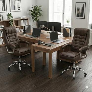 Imagem de Kit 02 Cadeiras de Escritório Presidente Com Molas Ensacadas, Pillow Top Revestido no Assento e Encosto, Sistema de Inclinação Com Trava de Posição, Regulagem de Altura, Suporta até 150kgs Marrom