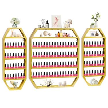 Imagem de EBANKU Esmaltes hexagonais, prateleira resistente para esmaltes para parede, expositor, esmalte, cosméticos, organizador de esmaltes, prateleira de parede para salão de beleza