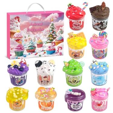 Imagem de Slime Calendário de advento de Natal para crianças DIY Fluffy Crystal Slime contagem regressiva calendário do advento 24 dias surpresas de presente com bricolage