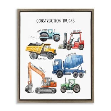 Imagem de Stupell Industries Construction Trucks Machinery Brown Framed Floater Canvas Wall Art, design por Christine Simpson Art, 21 x 17