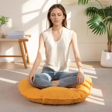Imagem de HIGOGOGO Almofada lavável de chão para adultos, almofada de meditação, extra grande para sentar no chão, capa de veludo cotelê tufado removível, para sala de estar de tatami ou ioga, 86 x 86 x 8,5 cm