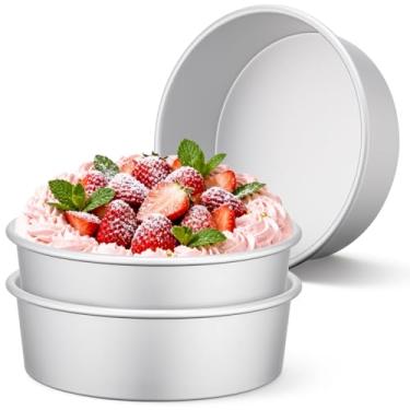 Imagem de Beasea Conjunto de 3 formas de bolo de 25 cm, formas redondas grandes de liga de alumínio para assar, formas de lata para bolos em camadas para festa de aniversário de casamento - fundo fixo
